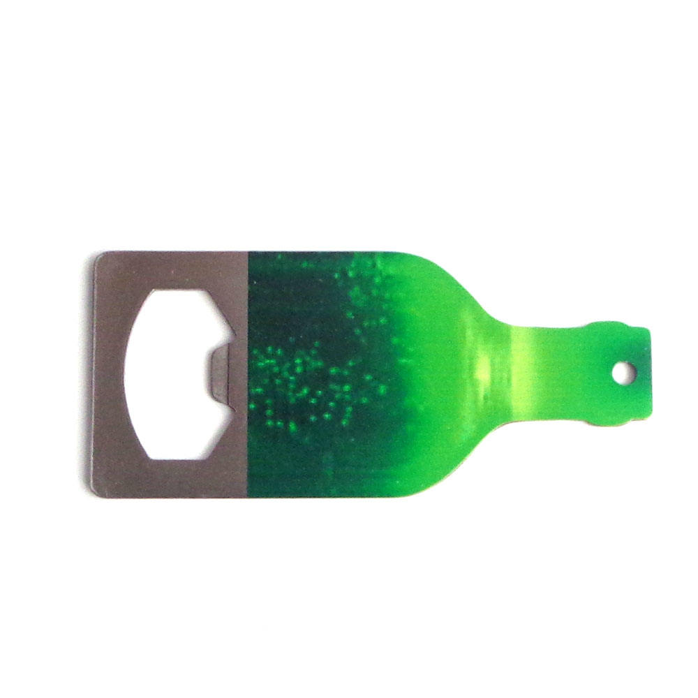 Logo personalizzato su un lato dell'apribottiglie dell'acciaio inossidabile di forma della bottiglia di birra su ordinazione dell'OEM