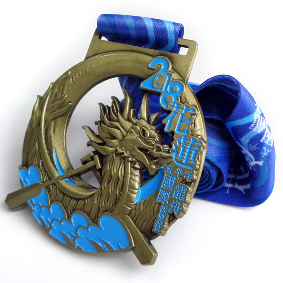 Medaglia 3D personalizzata Trofei e medaglie del regalo del drago simbolico Medaglione del triathlon della Cina